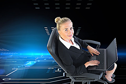 职业女性,坐,旋轴,椅子,笔记本电脑