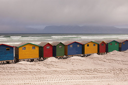 彩色,海滩小屋,海滩,海洋,背景