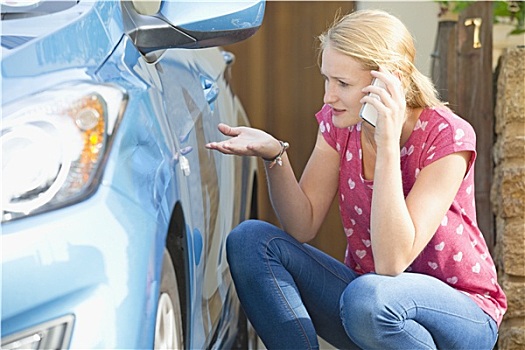 女人,联络,保险,报告,汽车,损坏