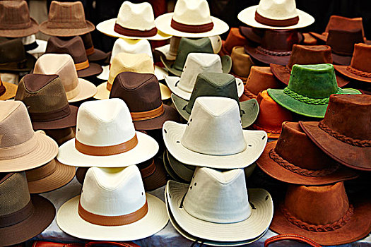 帽子,户外,商店,一堆,排列