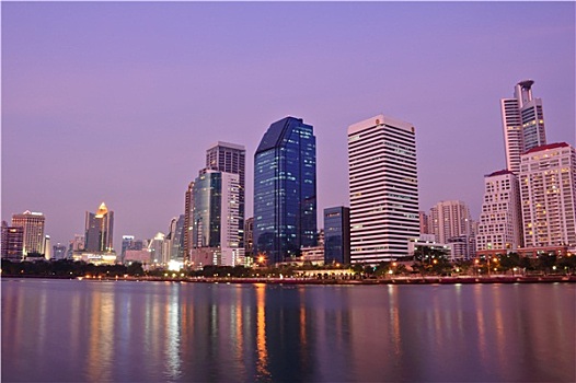 现代,城市,黎明,反射,曼谷