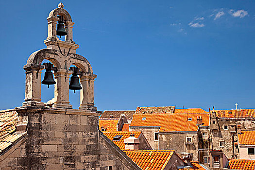 教堂钟,塔,橙色,屋顶,杜布罗夫尼克,达尔马提亚,克罗地亚