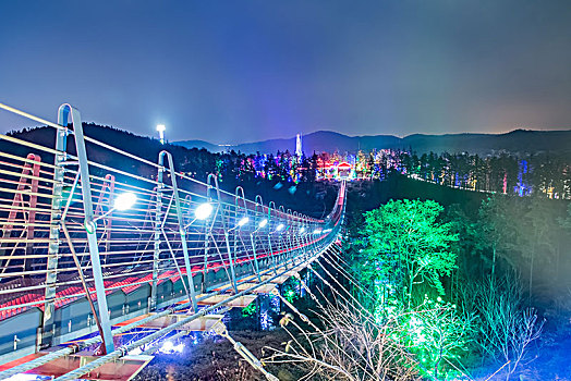 江苏省南京市银杏湖公园峡谷索道铁索桥灯光建筑景观
