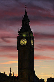 英格兰,伦敦,威斯敏斯特,大本钟,黄昏