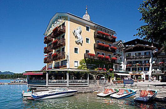 酒店,湖,沃尔夫冈,上奥地利州,奥地利,欧洲