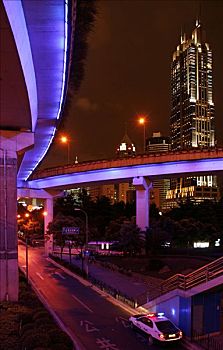 中国,上海,紫色,照亮,高架桥