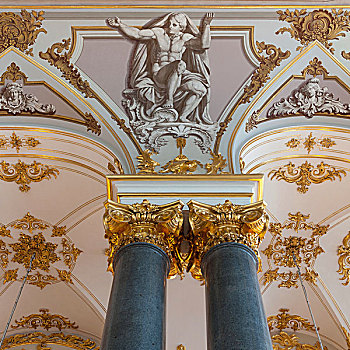 柱子,雕塑,天花板,冬天,宫殿,彼得斯堡,俄罗斯