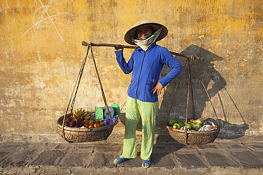 女性,市场商贩,销售,水果,惠安,越南
