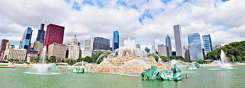 芝加哥,天际线,白金汉喷泉