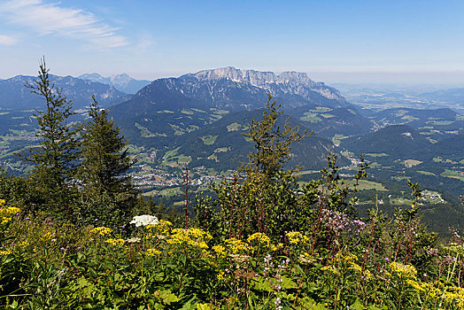 风景,山,右边,萨尔札赫河谷,贝希特斯加登阿尔卑斯山,上巴伐利亚,巴伐利亚,德国,欧洲