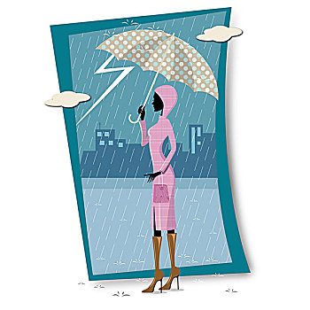 女人,遮蔽,伞,雨