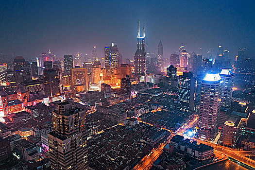 上海,俯视,夜景
