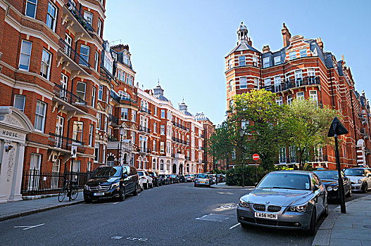 优雅,红砖,宅邸,楼宇,肯辛顿,伦敦
