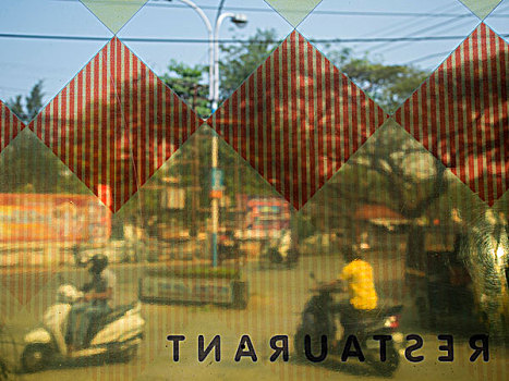 街景,餐馆,玻璃门,喀拉拉,印度