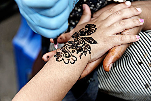 指甲花纹身,女人,手,摩洛哥,非洲