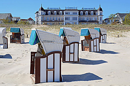 沙滩椅,酒店,海滩,阿尔贝克海滨,乌瑟多姆岛,梅克伦堡州,德国
