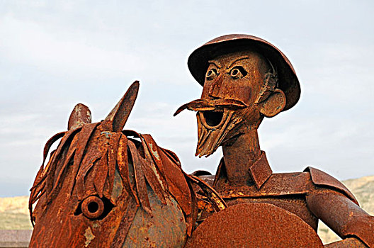 堂吉诃德,金属雕塑,生锈,白色海岸,阿利坎特省,西班牙,欧洲