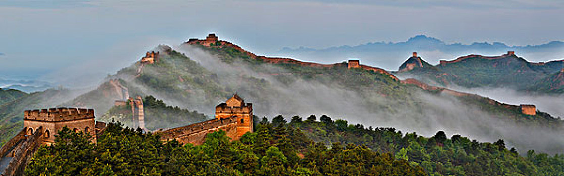 长城,雾状,早晨,金山岭