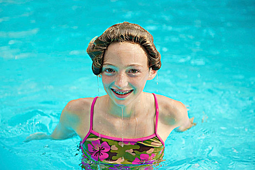 女孩,游泳池,可笑,头发