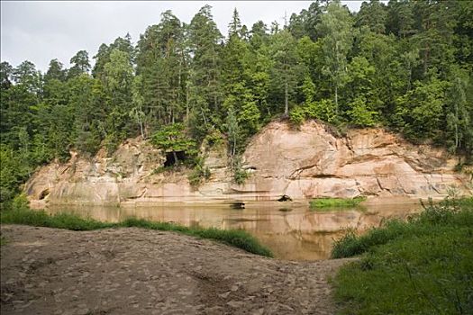 洞穴,山谷,河,拉脱维亚