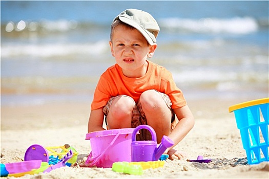 男孩,玩,玩具,海滩