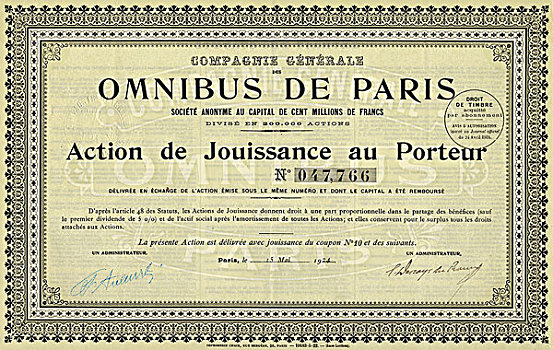 历史,证书,分享,公交车,巴黎,巴士,服务,法郎,法国