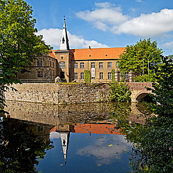护城河,城堡,文艺复兴,明斯特地区,北莱茵威斯特伐利亚,德国,欧洲