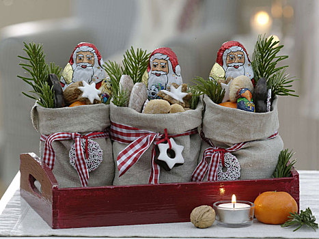 亚麻布,圣诞老人,包,红色,木质,托盘