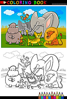 非洲,野生动物,卡通,上色画册