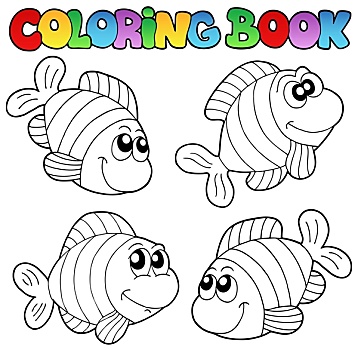 上色画册,条纹,鱼