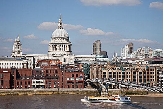 桥,河,大教堂,背景,千禧桥,泰晤士河,伦敦,英格兰