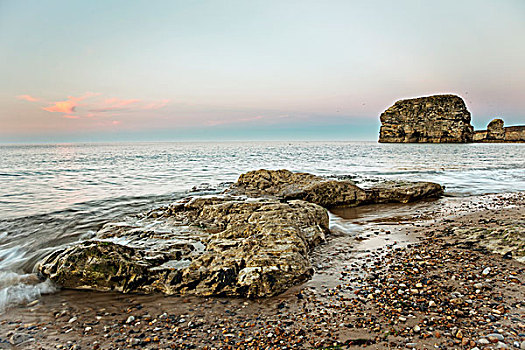 石头,水边,海岸,日落,南,泰恩-威尔,英格兰