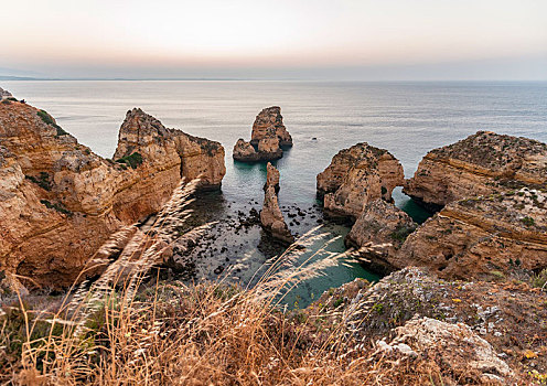 石头,海中,阿尔加维,岩石海岸,拉各斯,葡萄牙,欧洲