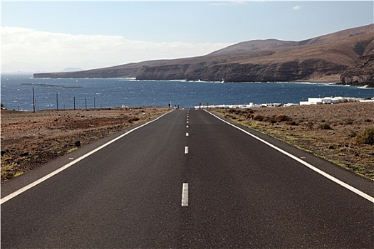 道路,干盐湖,加纳利群岛,兰索罗特岛,西班牙
