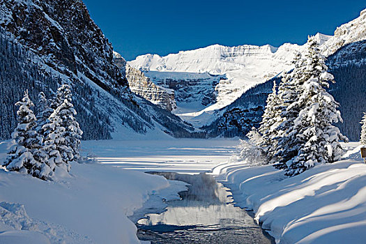 雪,溪流,路易斯湖,艾伯塔省,加拿大