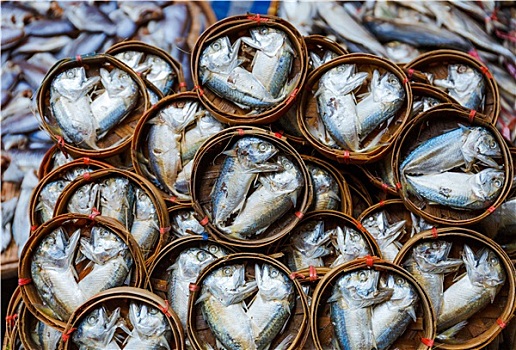 鱼肉,桶,销售,市场,曼谷