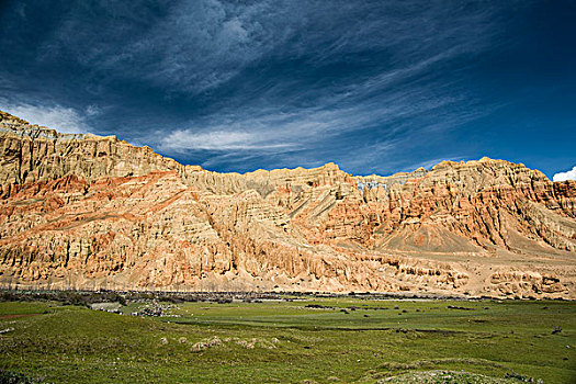 红岩,红色,悬崖,腐蚀,风景,莫斯坦王国,尼泊尔,亚洲