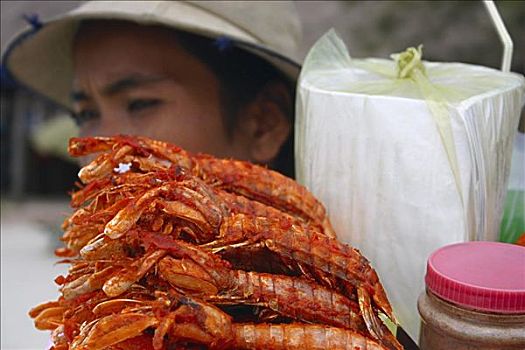 特写,对虾,市场货摊,收获,柬埔寨