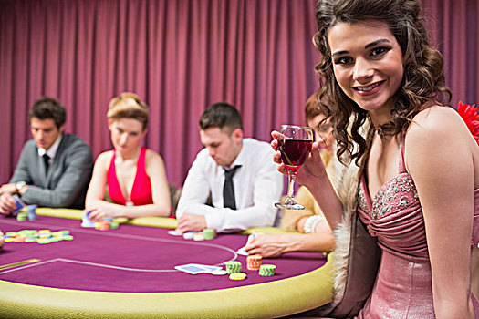 女人,微笑,纸牌,桌子,赌场