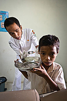 男孩,耳,感染,诊所,印度尼西亚