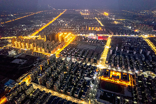 河南安阳,航拍,空城,夜景,滑县疫情防控居民足不出户,车不上路