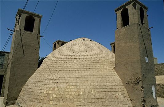 伊朗,亚兹德,屋顶,风,塔,设计,家,站立,地平面,水,贮罐,老城区
