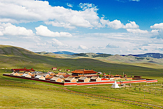 寺院,青草,风景,蒙古,亚洲