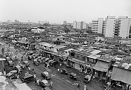 航拍,一个,贫民窟,亚洲,人口,孟买,高层建筑,建筑,迅速,印度