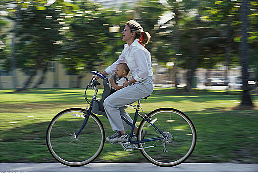 母亲,骑,自行车,婴儿