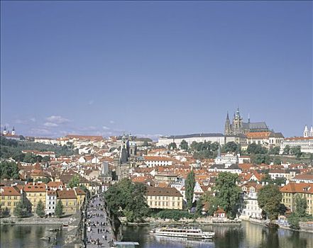 捷克共和国,布拉格,大教堂,城堡,人,桥