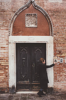 美女,声响,门铃,老建筑,威尼斯,意大利