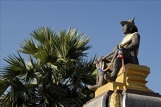 雕塑,国王,塔銮寺,万象,老挝,亚洲