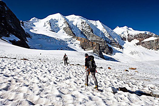 攀登者,上升,山,冰河,左边,瑞士,欧洲