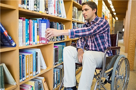 伤残,轮椅,选择,书本,图书馆